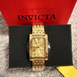 Invicta Specialty 48143 Women Gold Tone Rectangular Dial Link Bracelet Watch NEW